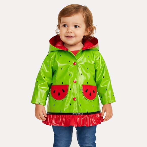 Wippette Baby Girls Coat Watermelon Raincoat Green Hooded Jacket Size 12 Months - Picture 1 of 10